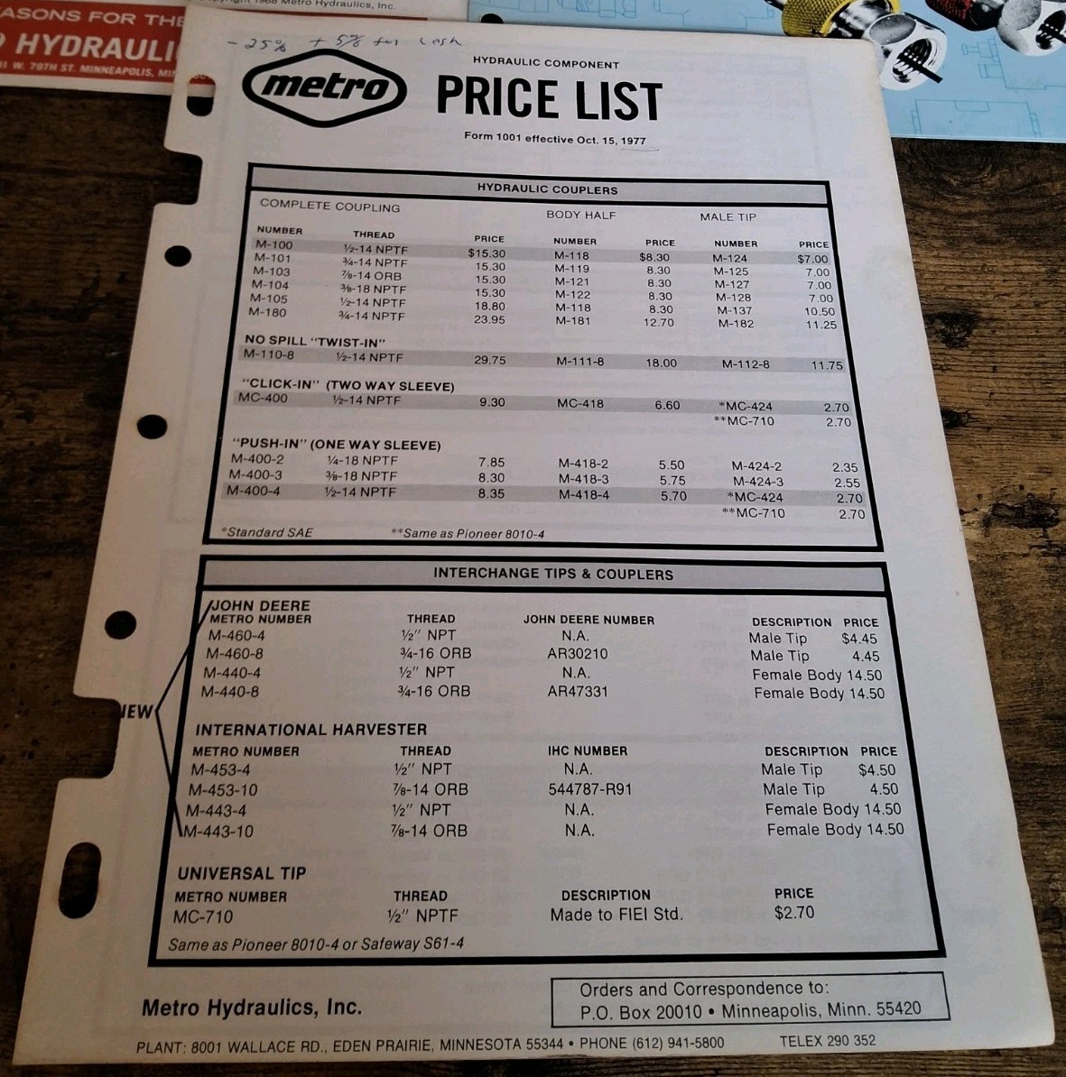 Metro Hydraulic Equipment And Hydraulic Components Brochures And Price List