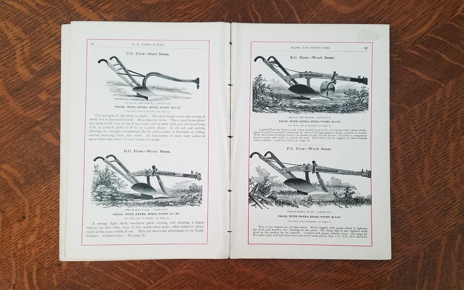 1892 BF Avery Plow Cultivator Farm Garden Catalog Horse Drawn Brochure
