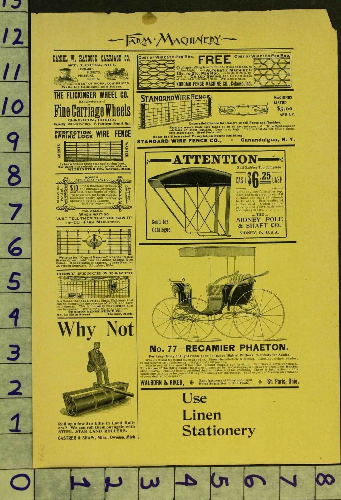 1897 AG FARM MANSUR CARRIAGE ST LOUIS DALLAS BUGGY BUTTERFLY VEHICLE AD RR40