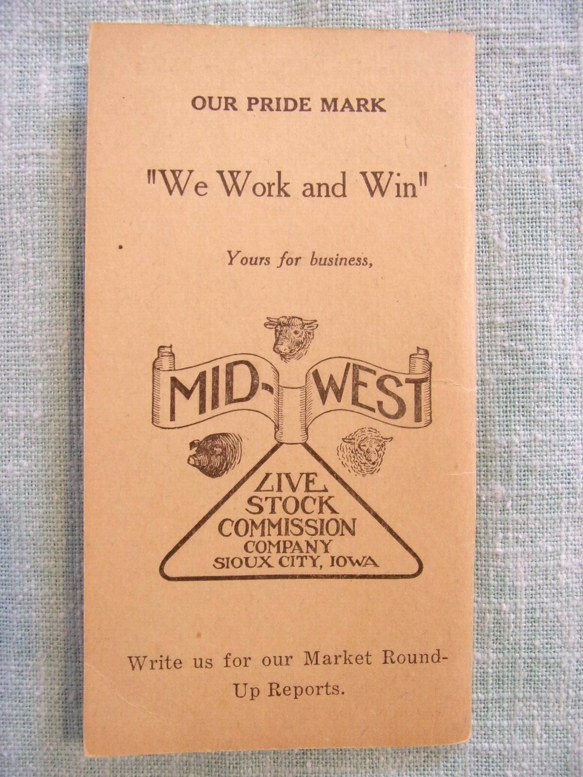 1925 MID-WEST LIVE STOCK COMMISSION COMPANY MEMO NOTE BOOK SOIUX FALLS IOWA