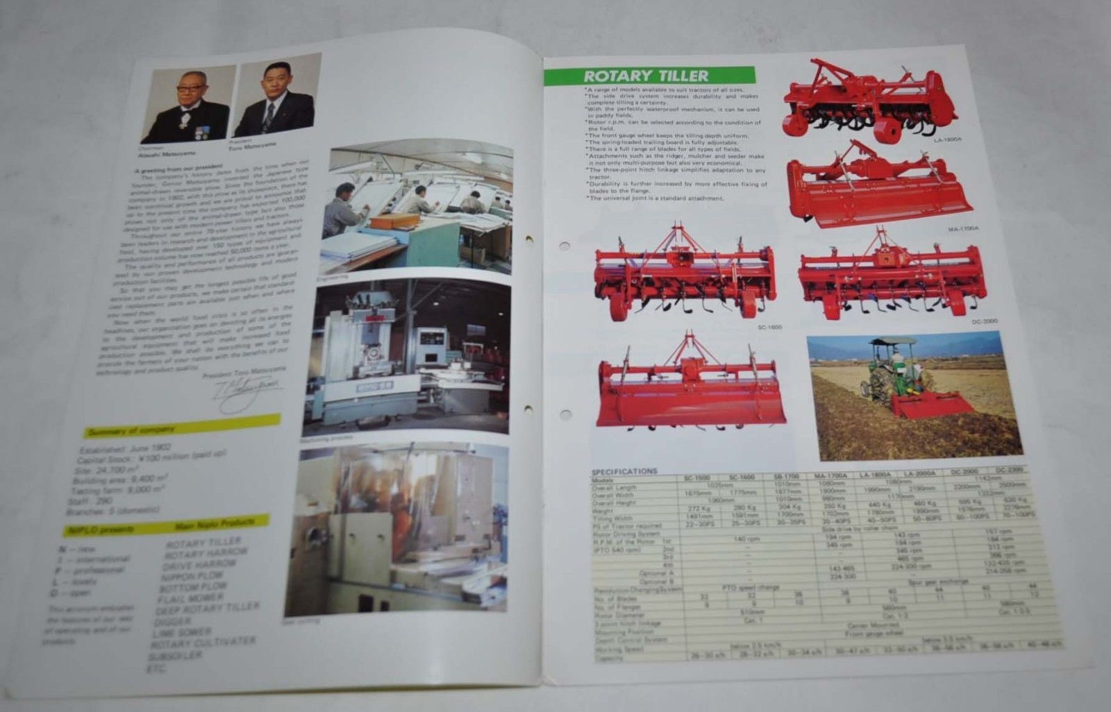 Niplo Matsuyama Plow Agriculture Japanese Brochure Prospekt