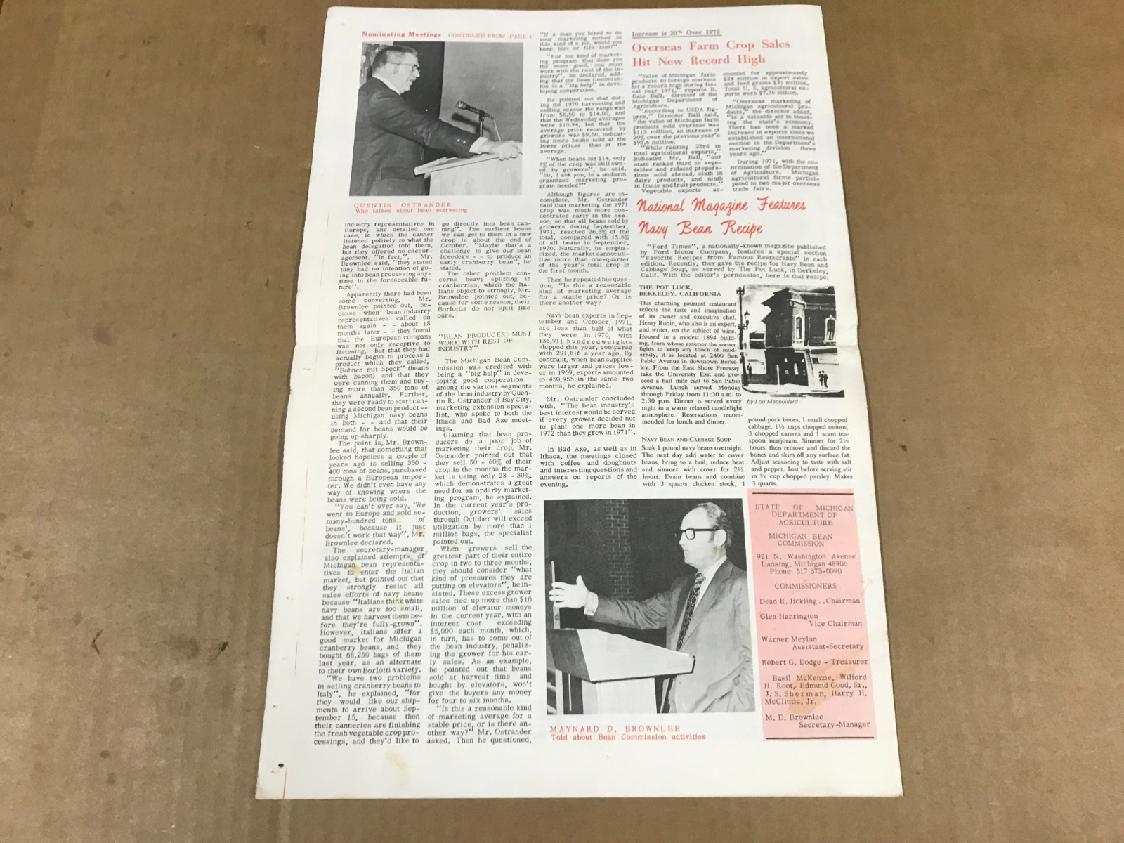 Vintage Michigan Bean Commission News – December 1971