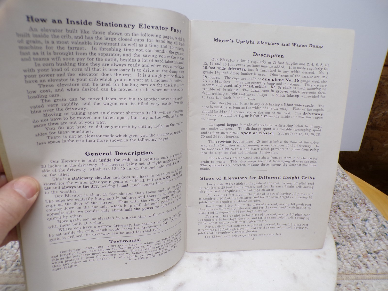 1912 Meyer&rsquo;s Upright stationary Elevators-Gas Engines Catalog-Prices Morton ILL
