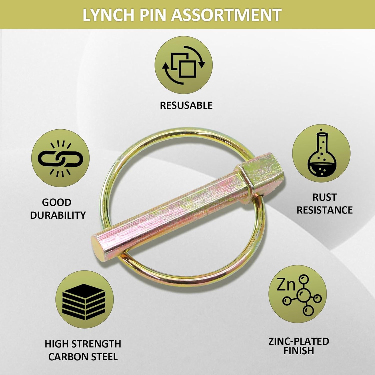 6 Pcs 1/4 Inch Lynch Pin with Ring, Heavy Duty round Linch Pins Assortment for F