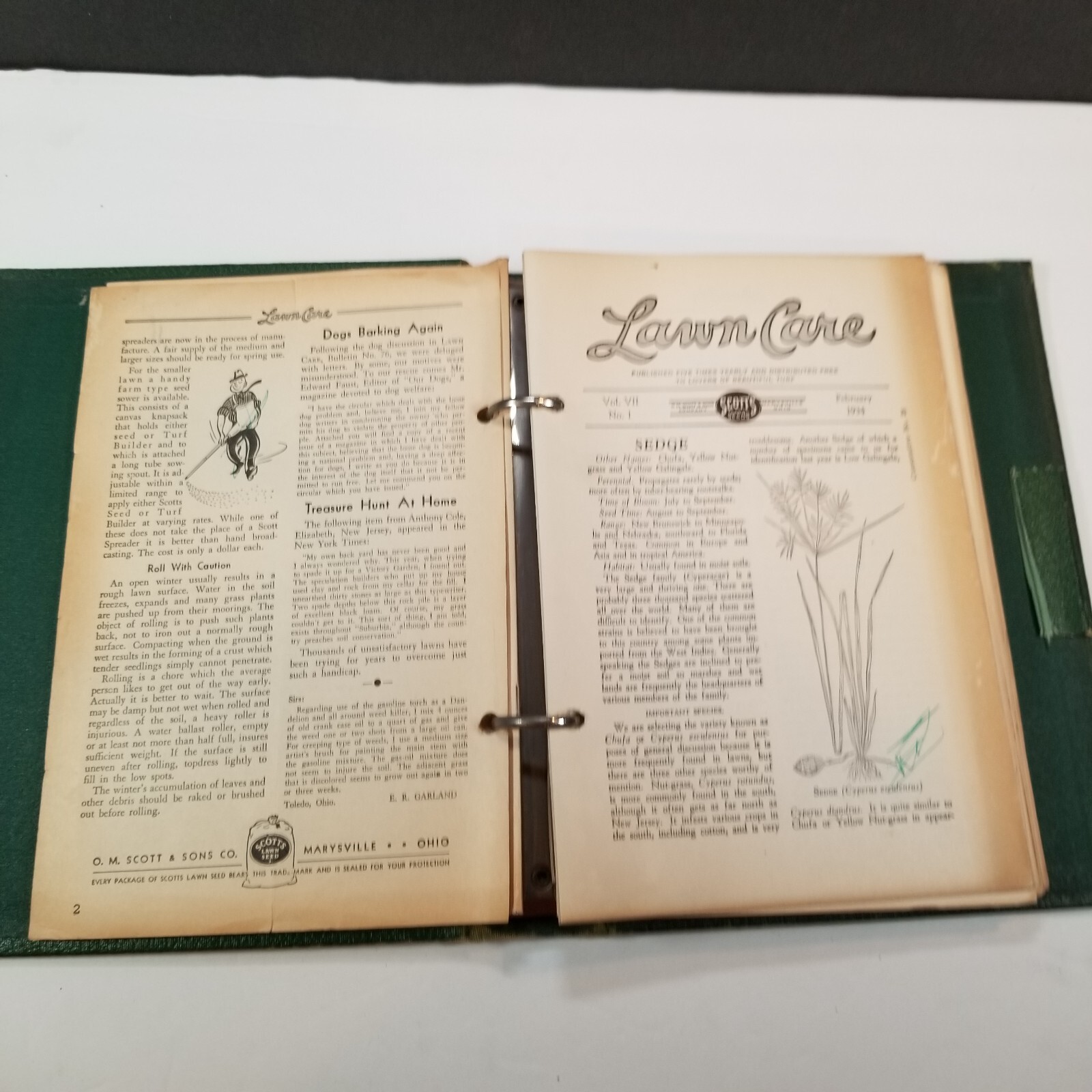 Vintage Scotts Lawn Care Binder Copyright 1937 O M Scott & Sons Co Marysville OH