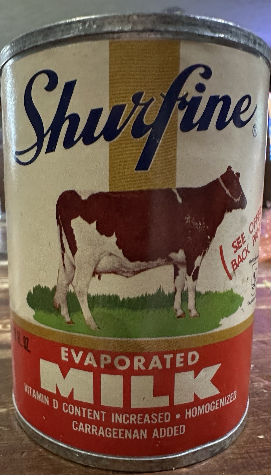 SHURFINE Evaporated Milk Can ORIGINAL Paper Label Cows Farm VINTAGE