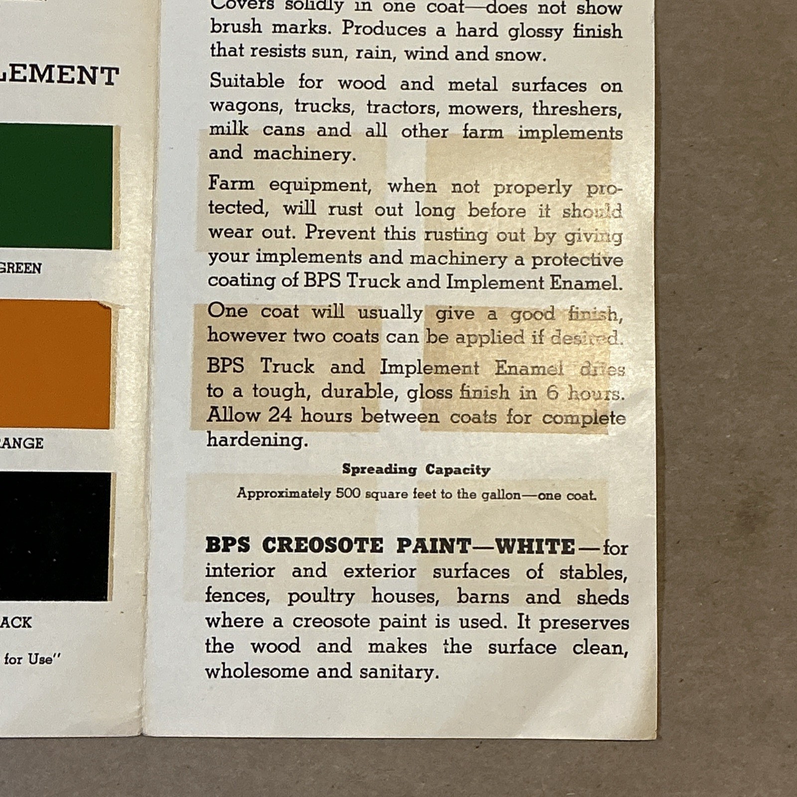 Vintage 1950 Tractor Colors BPS Paint Brochure INV-AD14