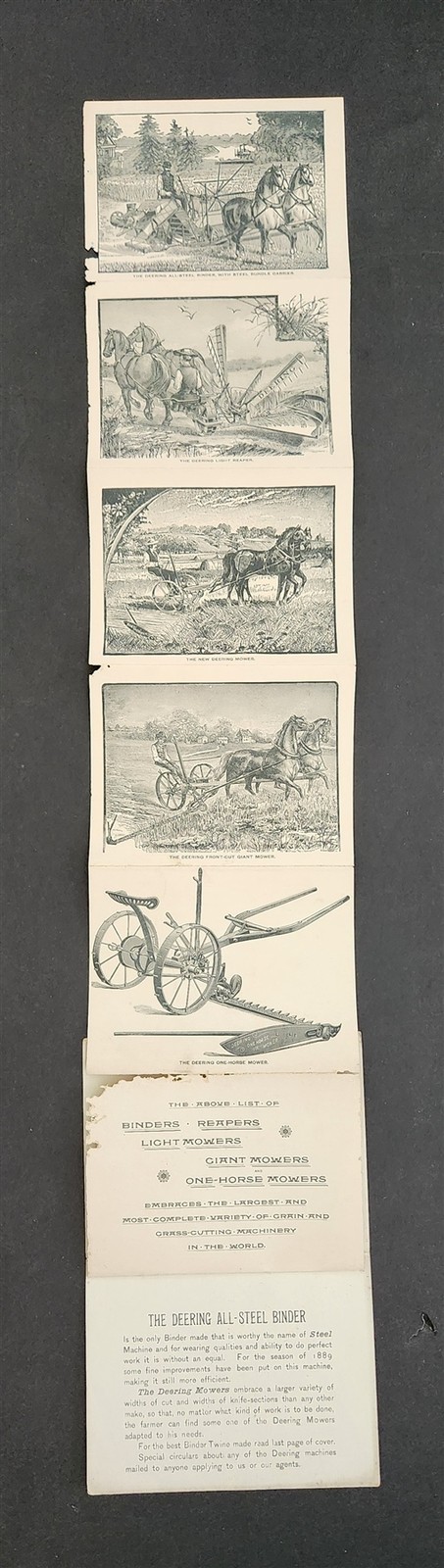 1888 antique Wm DEERING & Co chicago il AD SOUVENIR Brochure Harvest Machinery