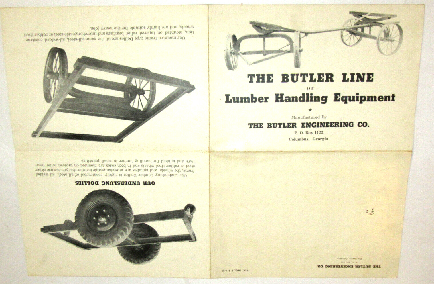 VINTAGE 1930s SELF-PROPELLED LUMBER CARRIER & WAGON POSTER/BROCHURE! COLUMBUS,GA