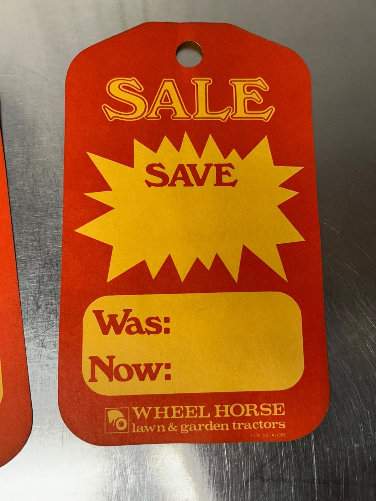 NOS Wheel Horse Dealer Price Tag Sale Hanger Tag 1970&rsquo;s