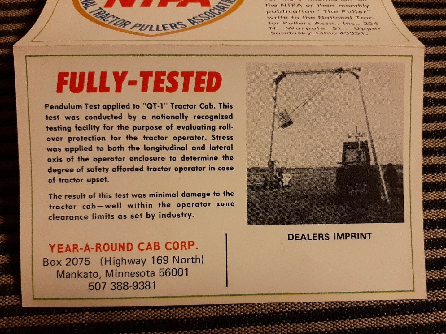 Original Vintage TRACTOR Cabs Dealer ADVERTISING BOOKLET Mankayo, Minnesota