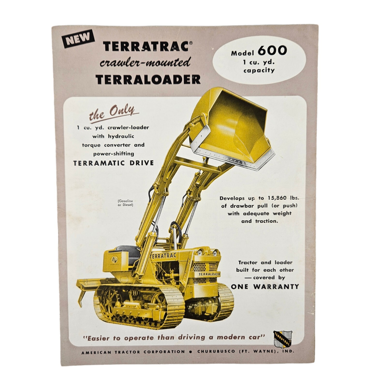 RARE Vtg American Tractor Corporation Terratrac Terraloader Model 600 Brochure