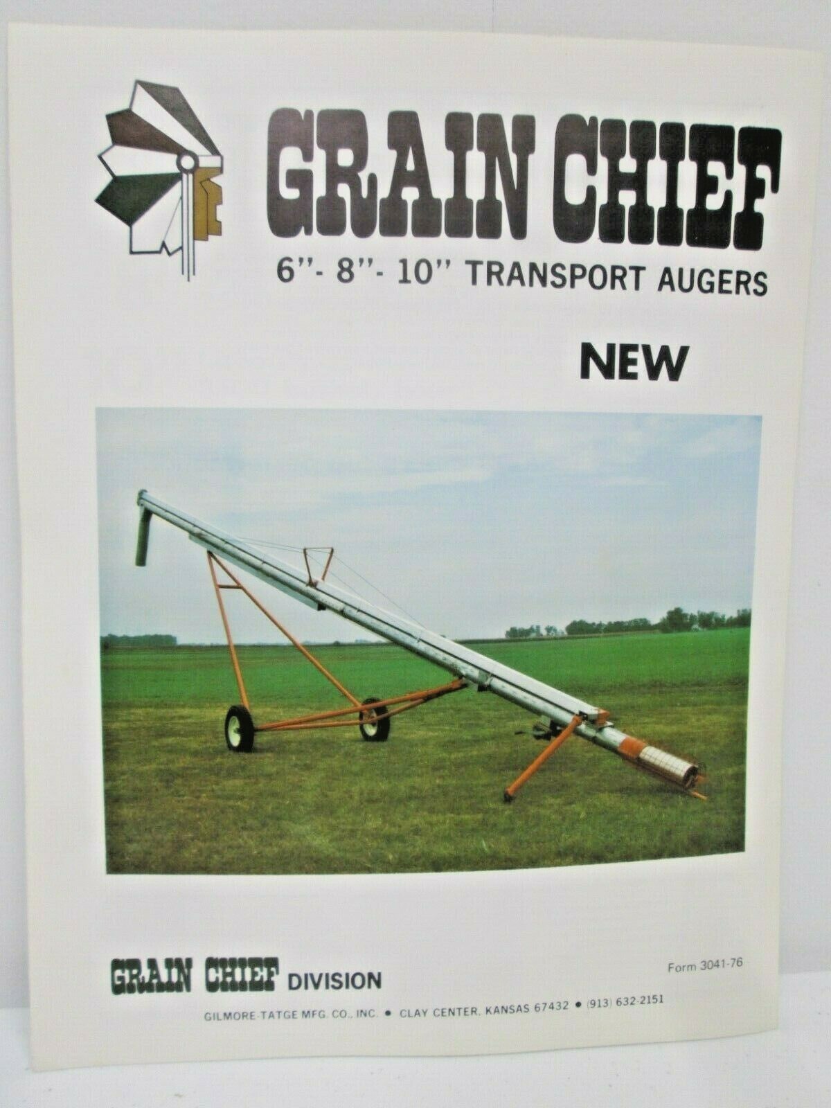 Gilmore Tatge Mfg Grain Chief 6&Prime; 8&Prime; 10&Prime; Transport Augers Brochure Specifications