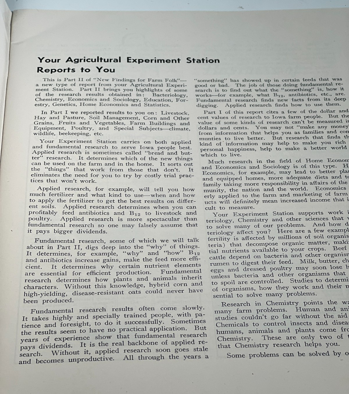 1949-1951 New Findings for Farm Tolk Report of Iowa Agricultural Part II.