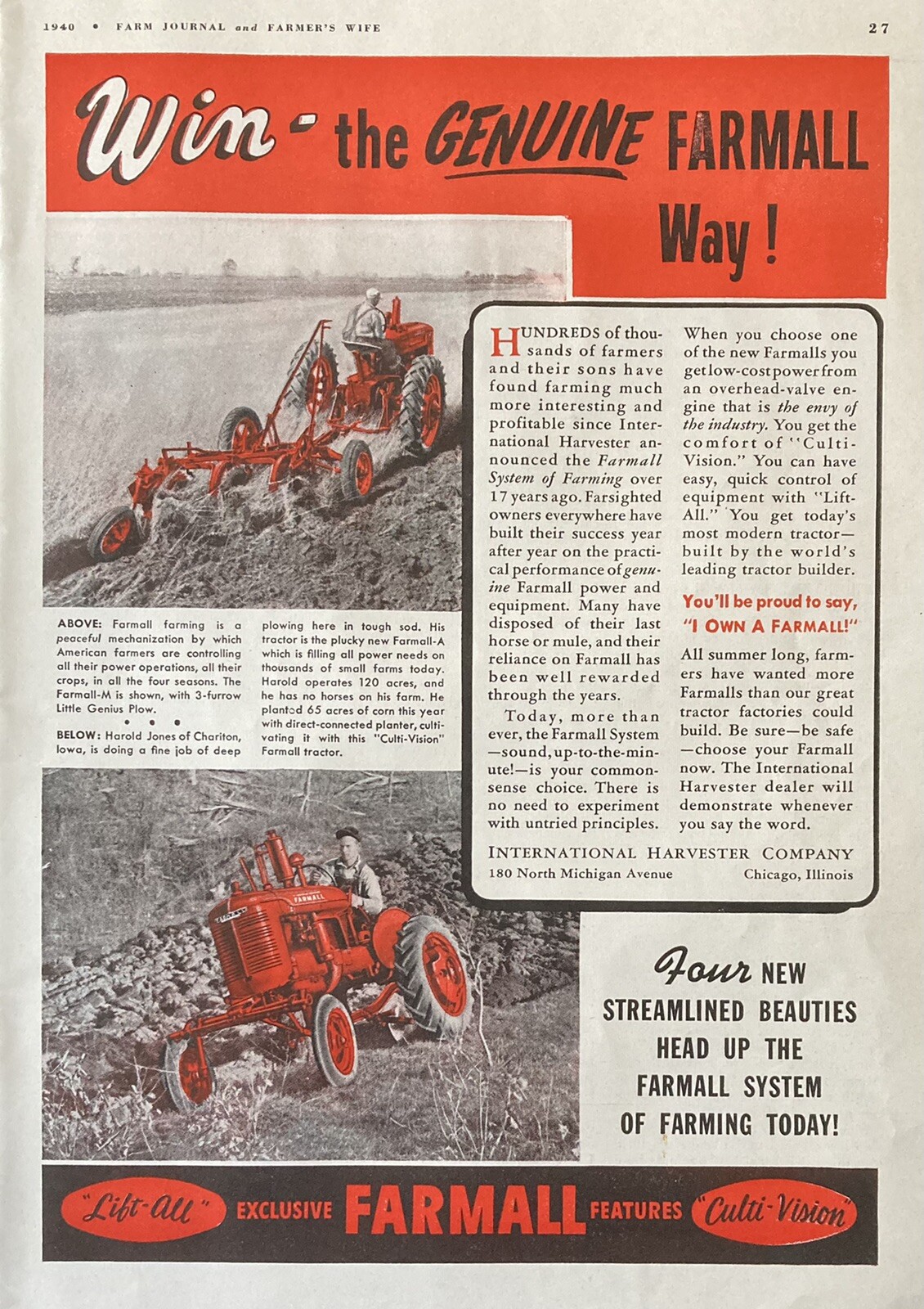 1940 AD.(XG19)~INTERNATIONAL HARVESTER CO. GENUINE MCCORMICK-DEERING FARMALL WAY