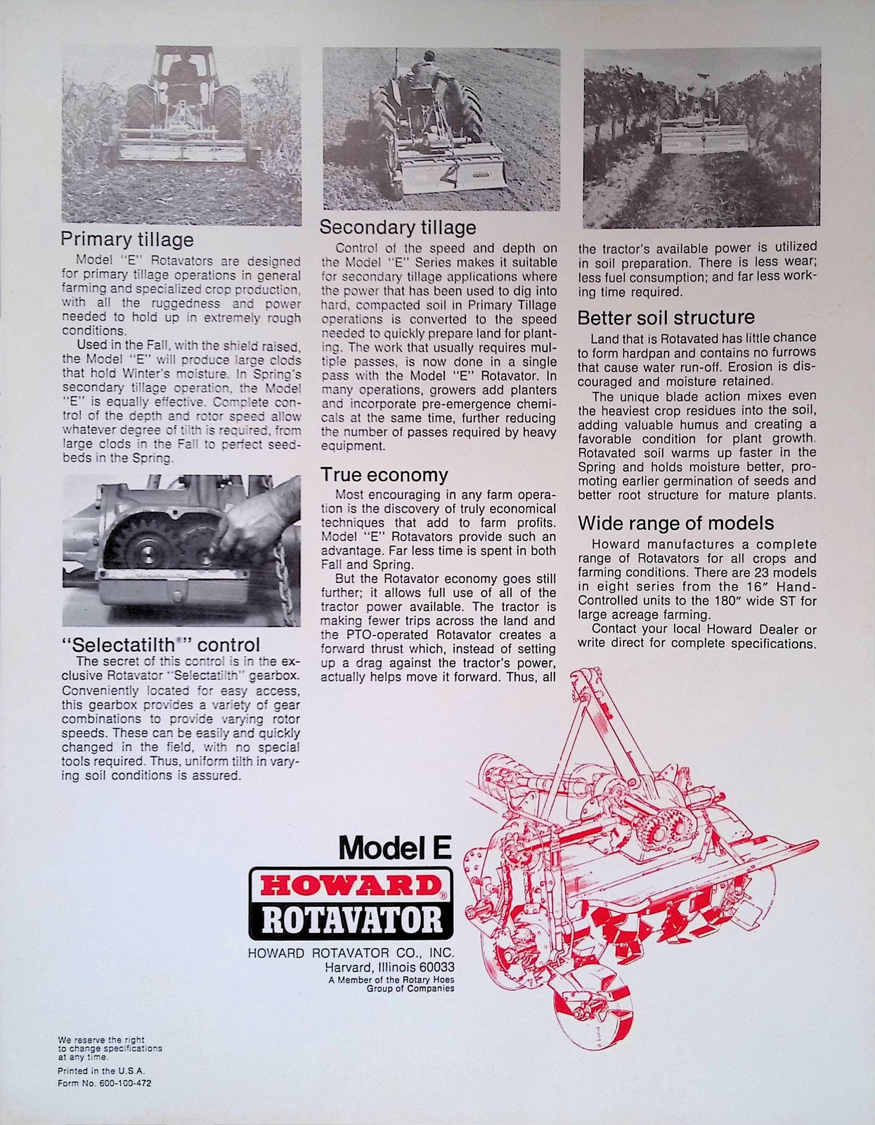 Vintage Farm Advertisement Spec Sheet Howard Rotavator Powerful Farming Solution