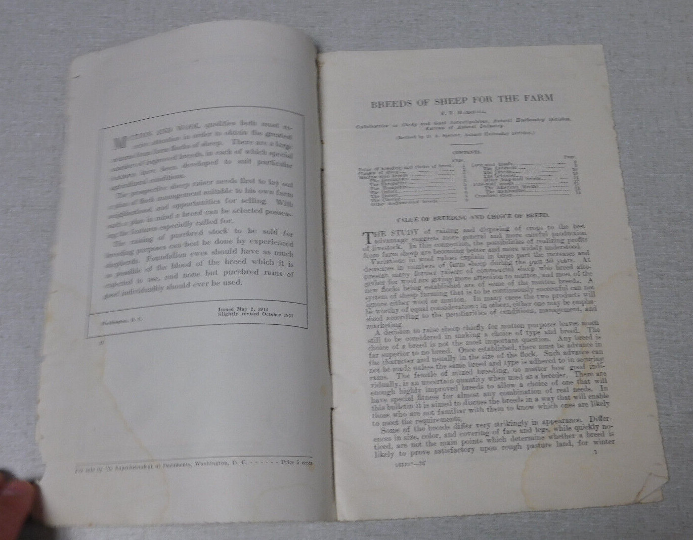U.S. Department Agriculture bulletin Breeds of Sheep for the Farm 1937