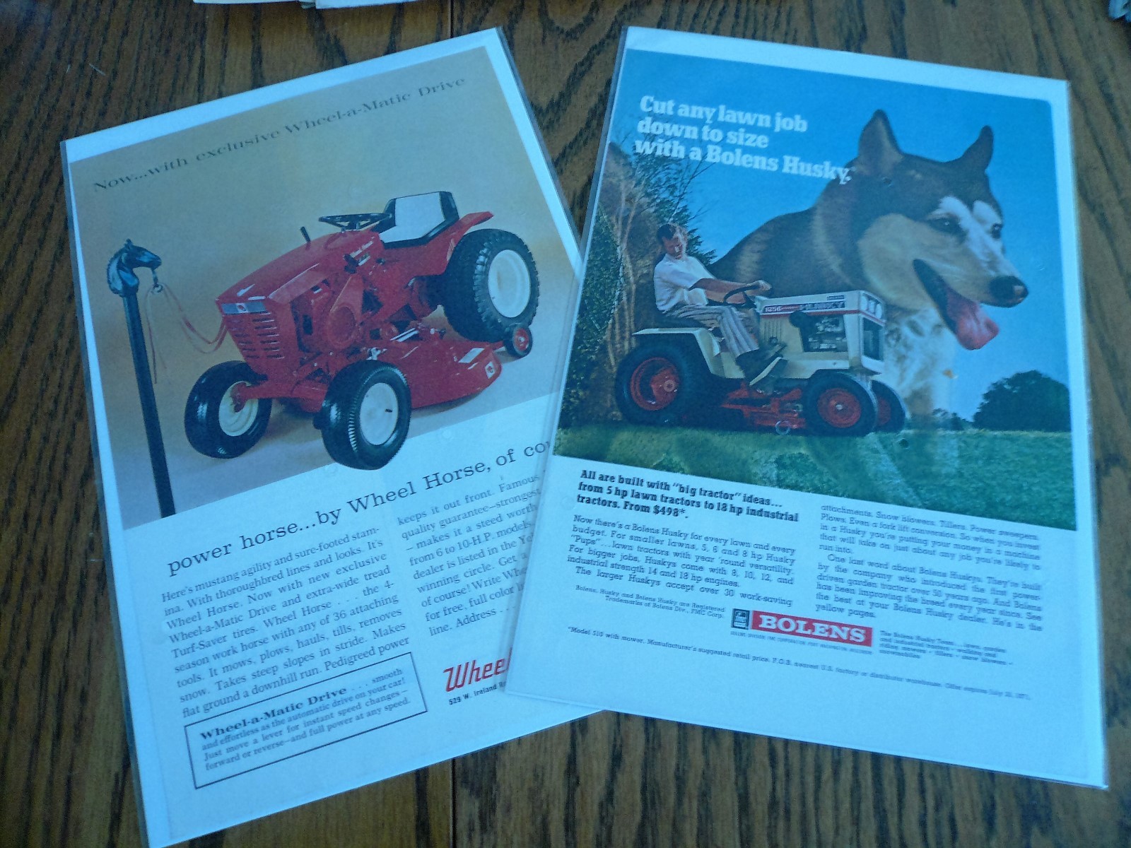 Bolens Husky Wheel Horse Wheel-a-Matic Color print ads (2) – Vintage