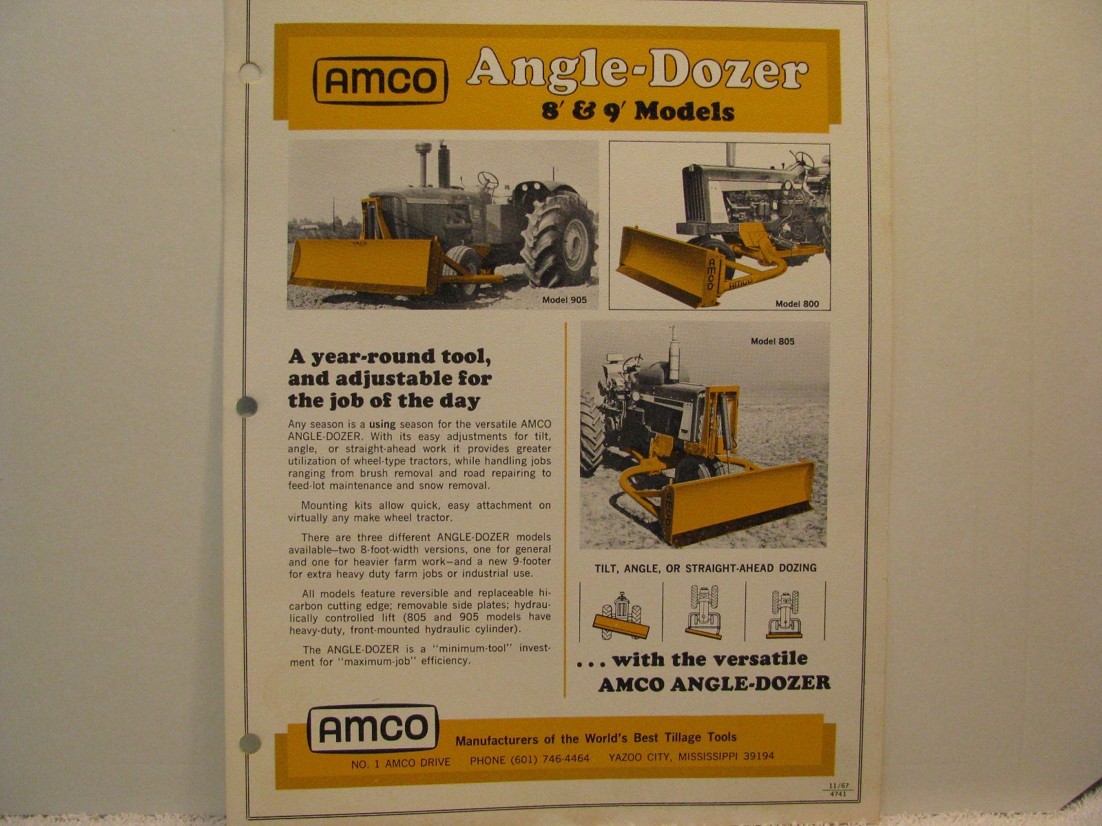 NOS 1960s AMCO Angle-Dozer 8&prime; and 9&prime; Blades Brochure COLORFUL/UNIQUE