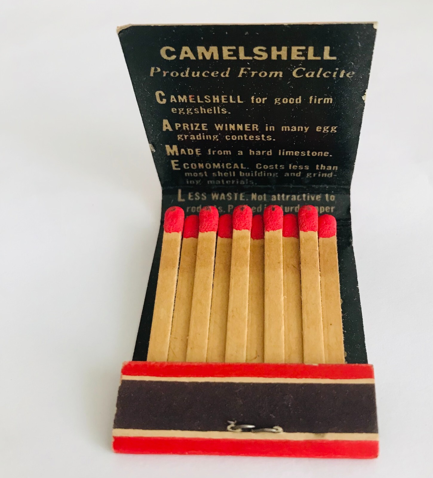 Vintage Camelshell Poultry Grit Feed Matchbook Towsen MD USA H Campbell