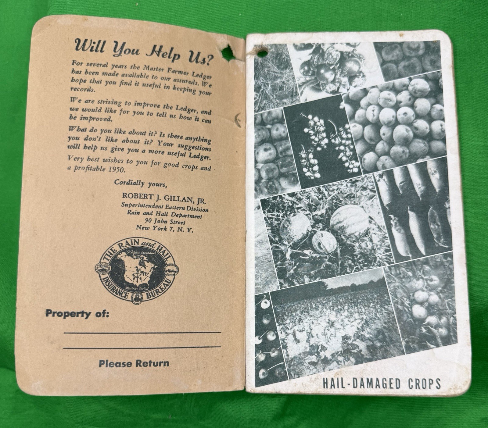1950 & 1951 Master Farmer Pocket Ledger From The Rain & Hail Insurance Bureau
