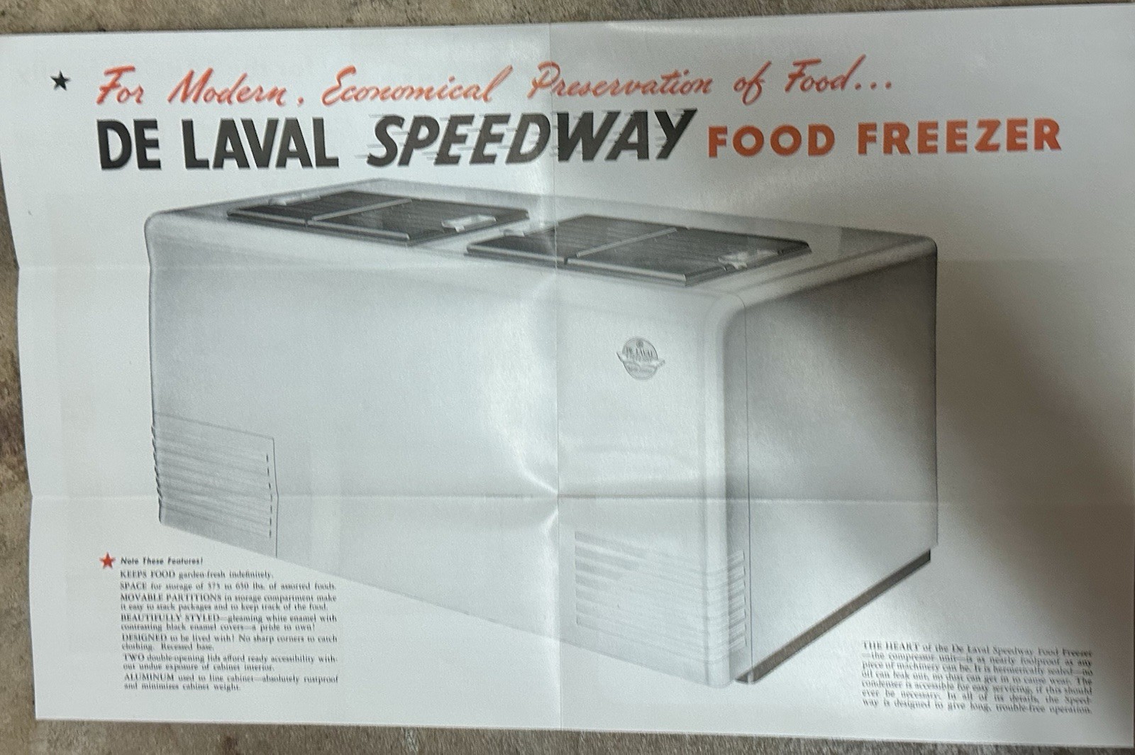 1949 De Laval Speedway Food Freezer pamphlet (22A)