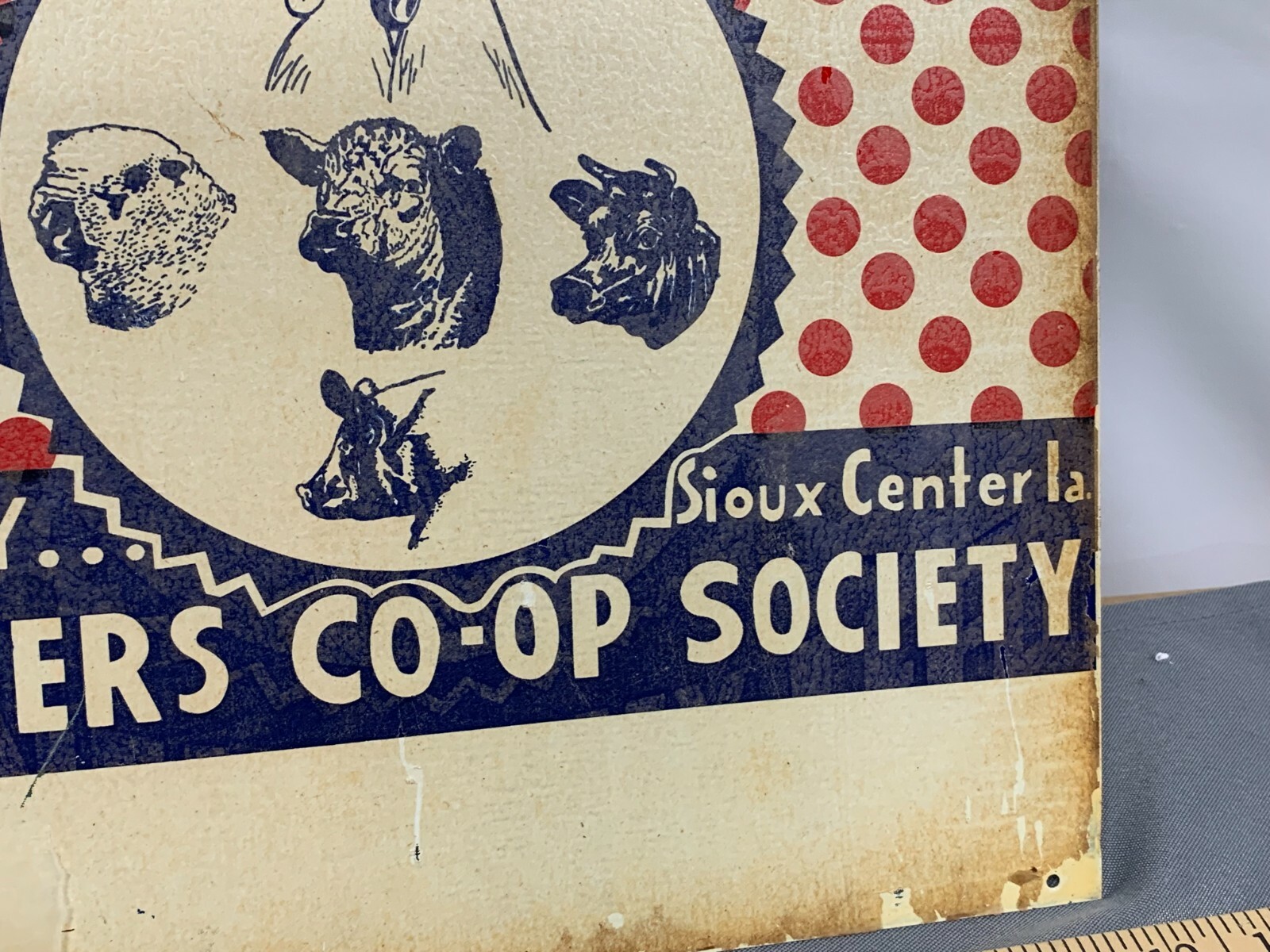 1950s Farmers Mix Feed Pig Cow Chicken 12×12 Tin Sign Co-op Sioux Center, IA