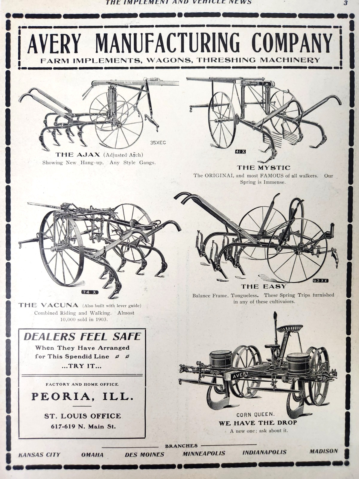 Avery Peoria Illinois Farm Farming Equipment Antique 1903 Magazine Print Ad