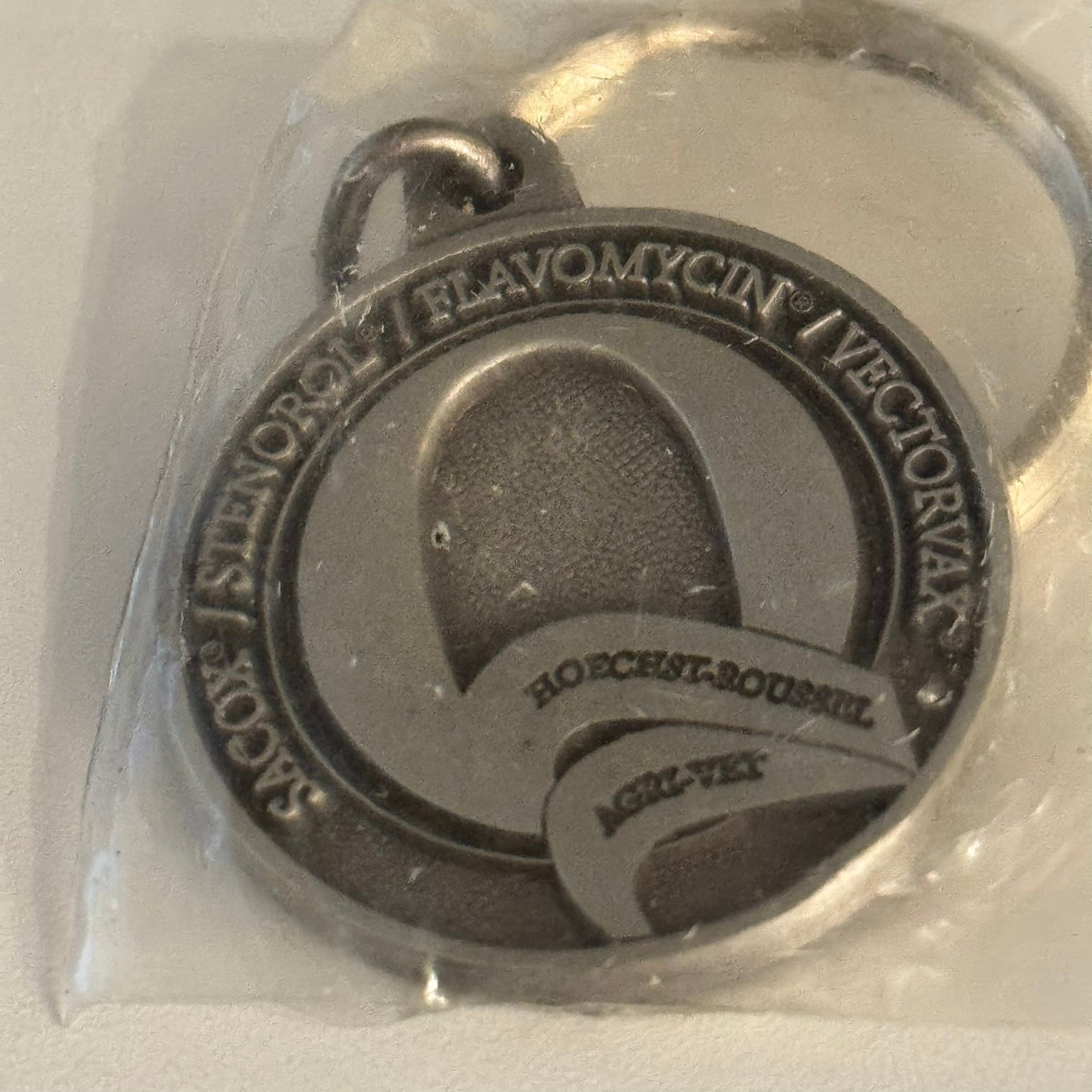 Vintage Solid Pewter Agri-Vet Hoeschst Roussel Key Chain Keyring