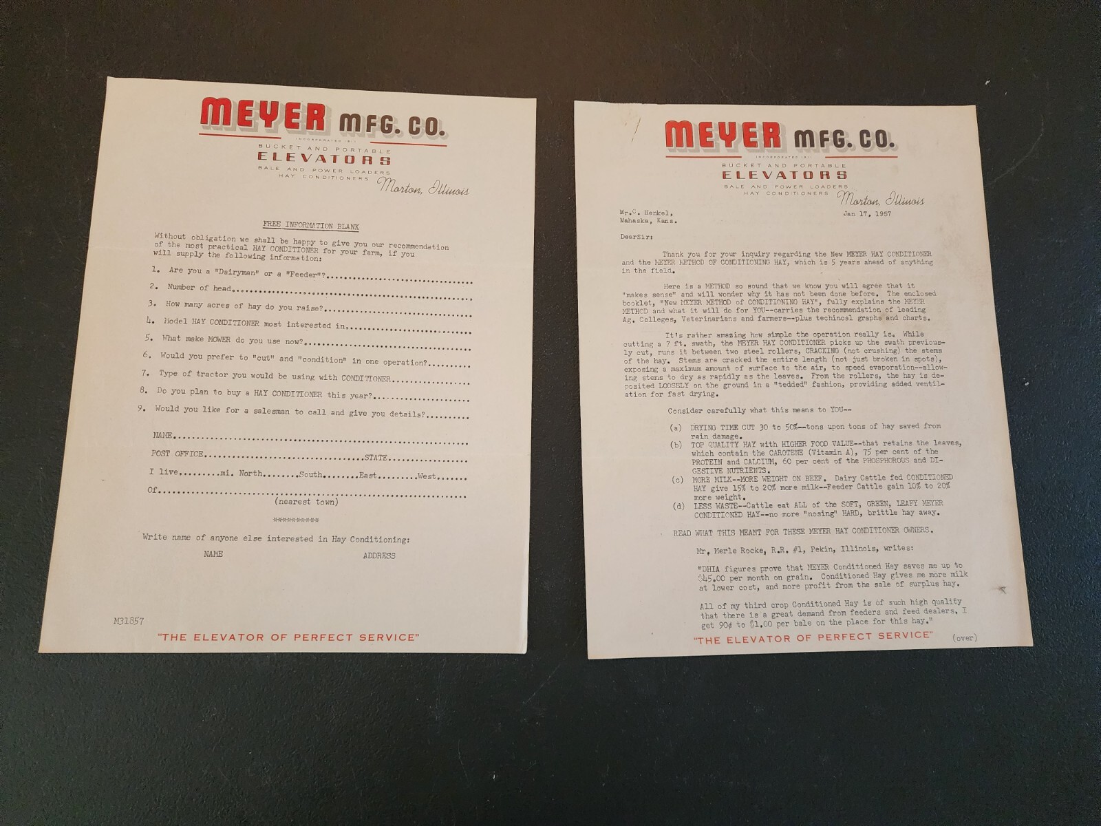 Vintage Lot Farm Salesman Letters Brochures Mayrath Meyer Elevator Farmrite T55