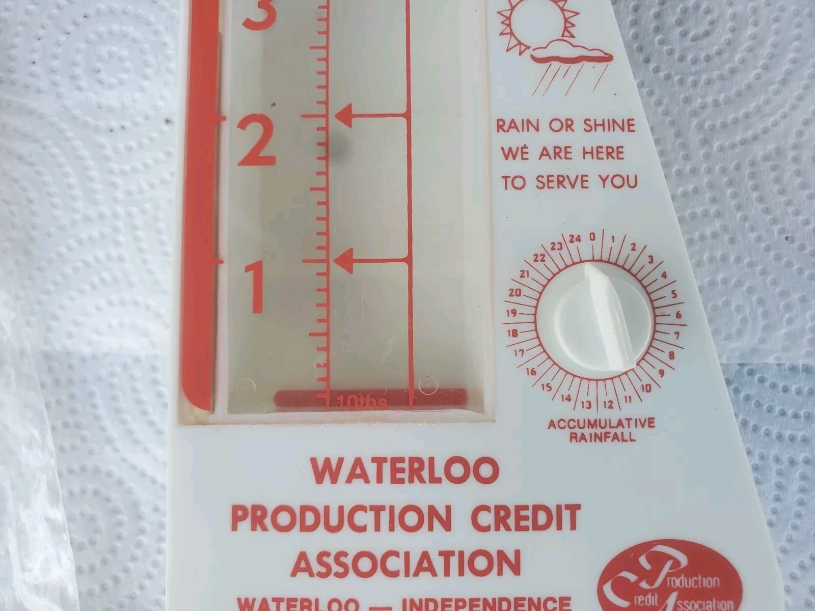 Plastic Rain Guage Waterloo Production Credit Association Allison Iowa Farm Loan