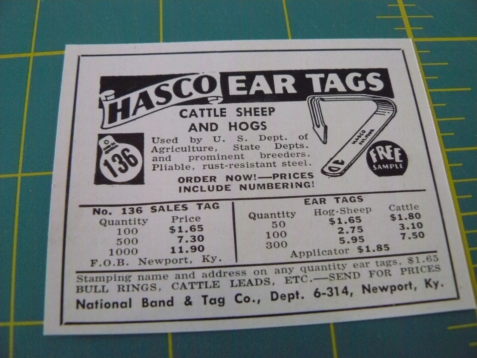 THE FARM QUARTERLY- SUMMER 1957-AD- HASCO EAR TAGS:CATTLE SHEEP HOGS/ Newport KY