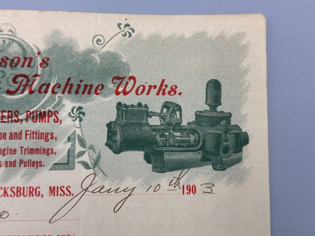 1903 Robinson&rsquo;s COTTON GIN Machine ENGINES Bill FARM Advertising VICKSBURG MS