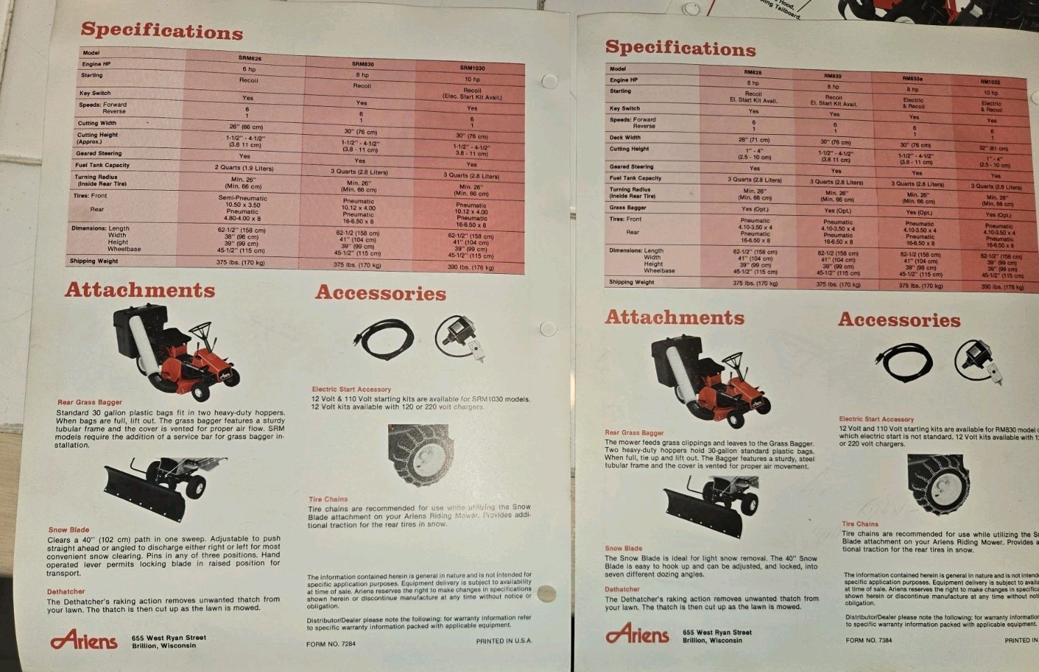 8 VINTAGE ARIENS DEALERSHIP ADVERTISING BROCHURES TILLERS TRACTORS RIDERS PUSH