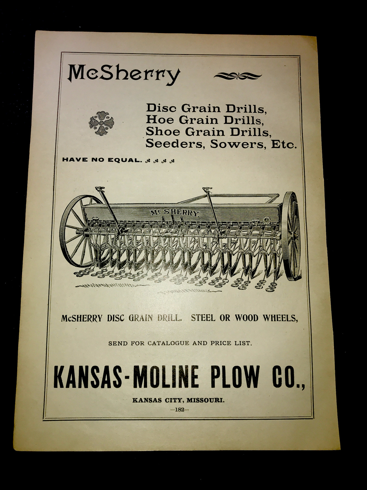 1898 McSherry Kansas Moline Plow Co. Farm Advertising – Kansas City – Missouri
