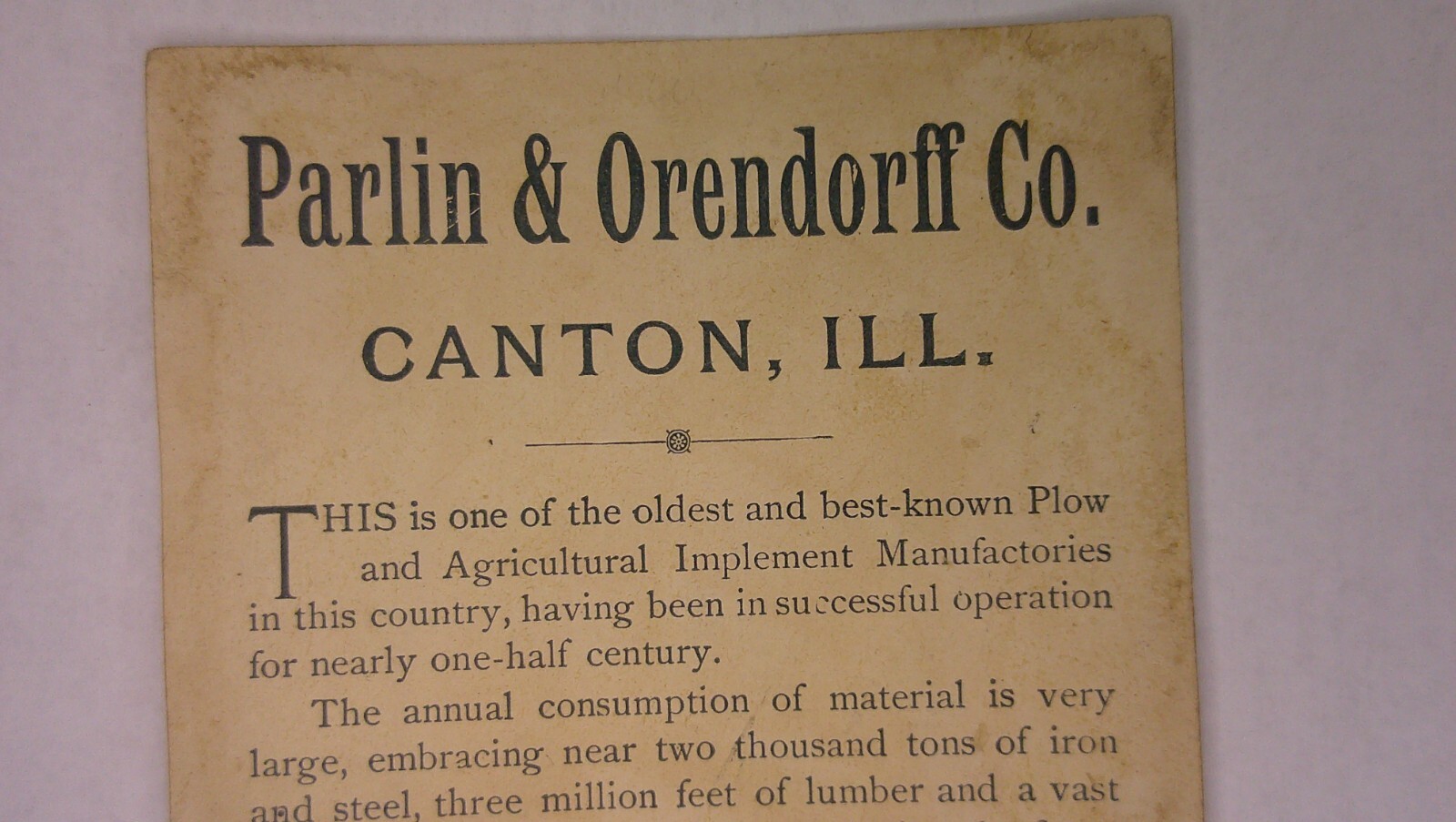 antique Trade Card P & O Plow Co. Canton, Ill. Clipper plows boat has Canton 6B