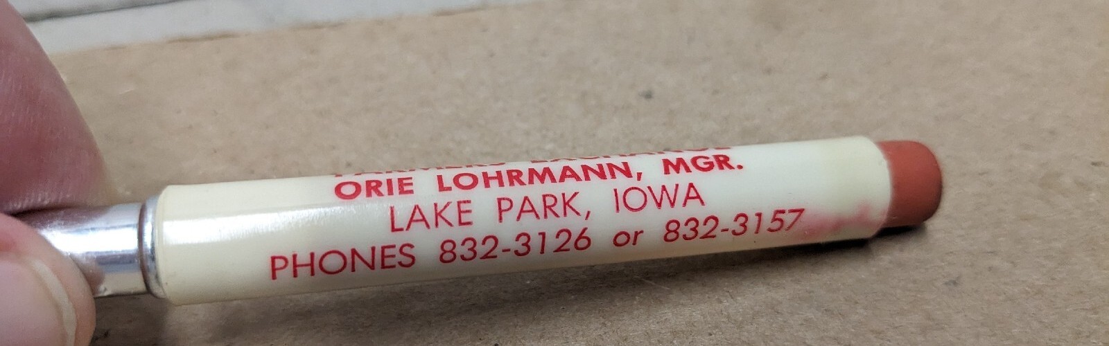 Vintage Farmers Exchange Lake Park Iowa IA Bullet Pencil Orie Lohrmann Mgr