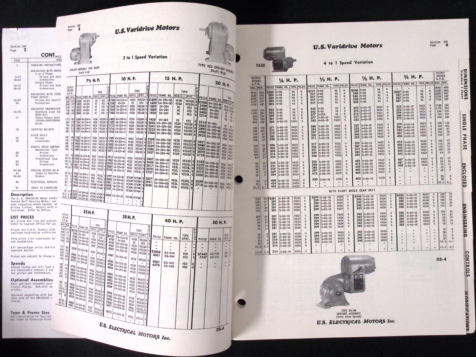 1954 US Varidrive Motors Section 300Catalog US Electrical Motors Milford CT