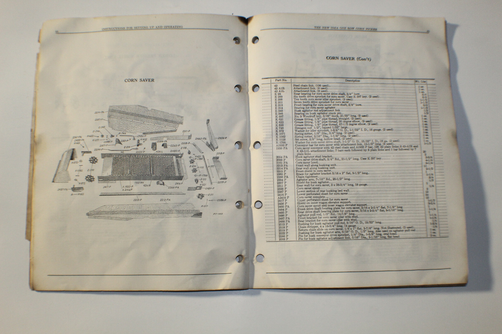 New Idea No.P-155 One Row Corn Picker Repair List Dealer User Instructions