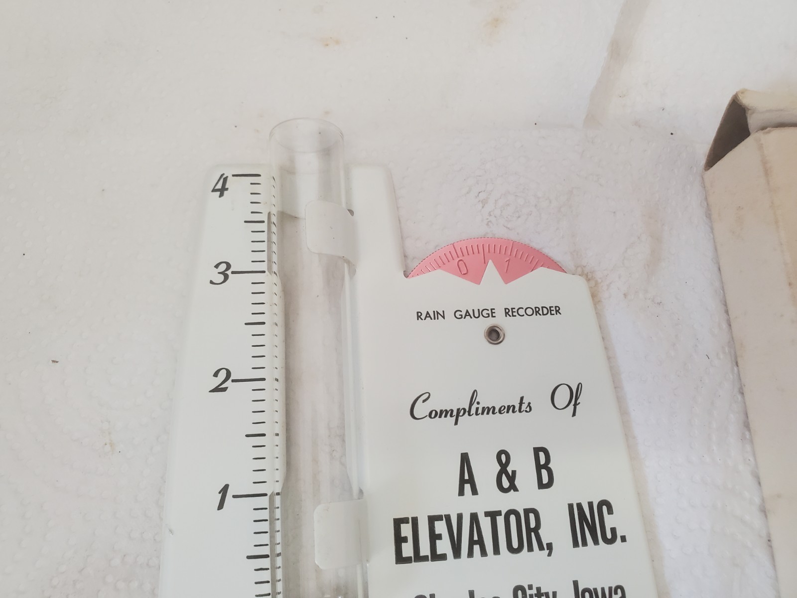 Metal Rain Guage A & B elevator Inc. Charles City Iowa Feed Grain Farm Decor