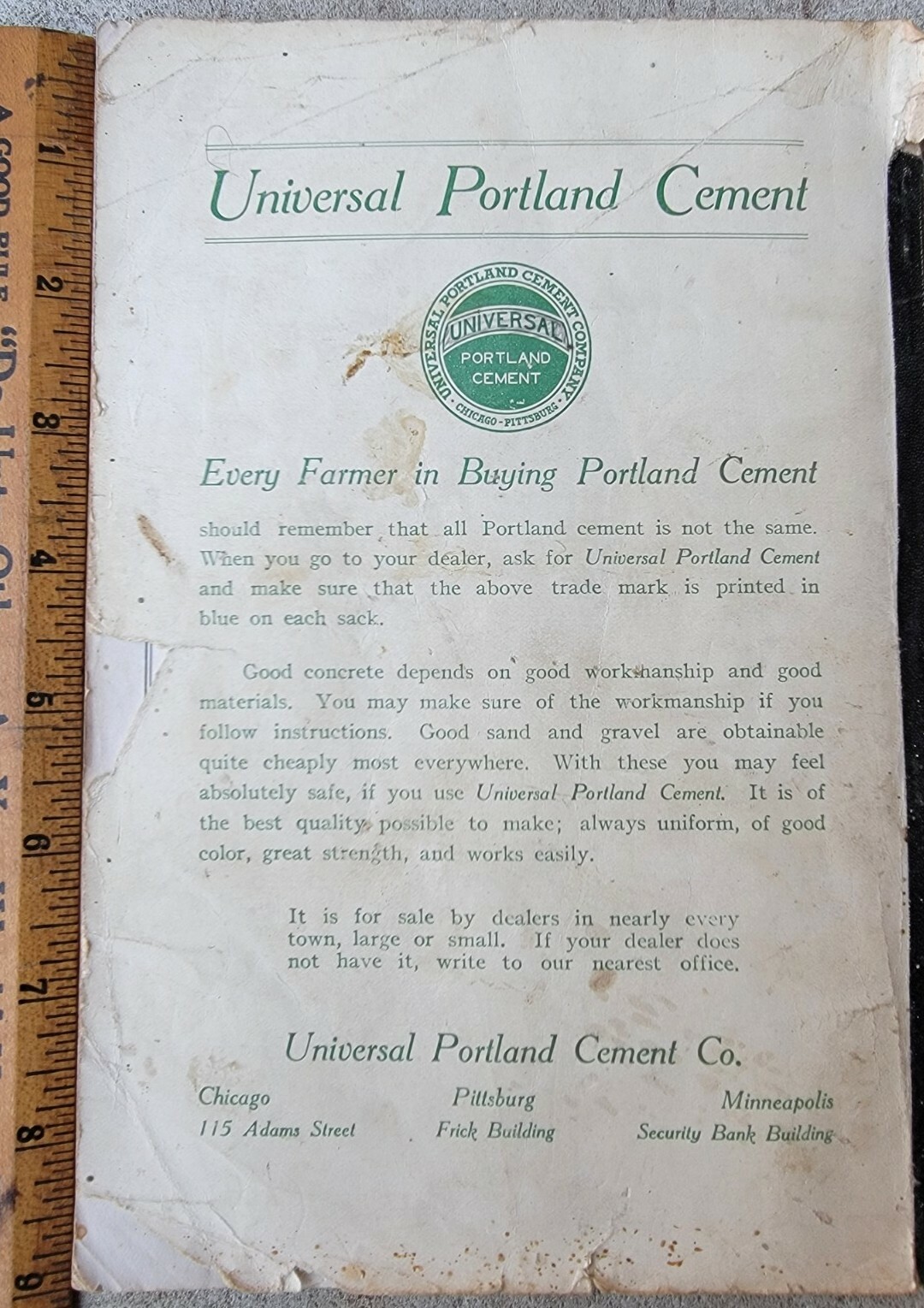 c1910 Advertising Catalog &lsquo;Concrete in the Country&rsquo; Universal Portland Cement Co