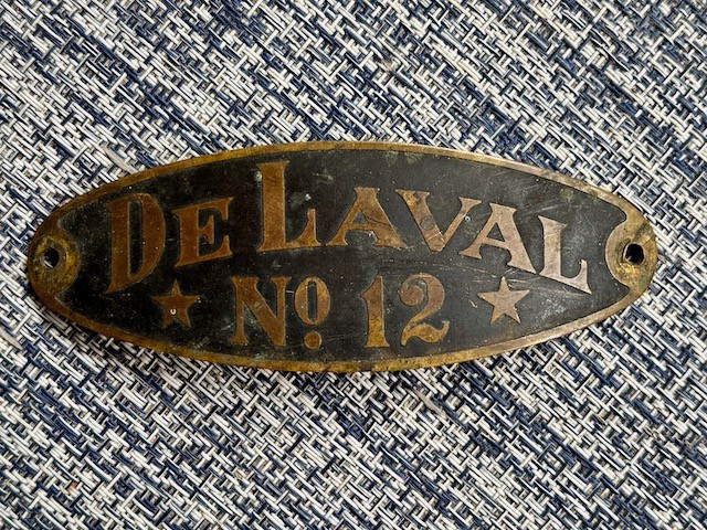 Vintage De Laval No 12 Cream Separator brass Enamel Tag plate