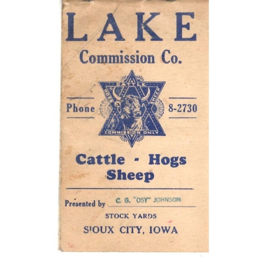 Lake Commission Co Sioux City Iowa Cattle Hogs Sheep Notebook Advertising Farm