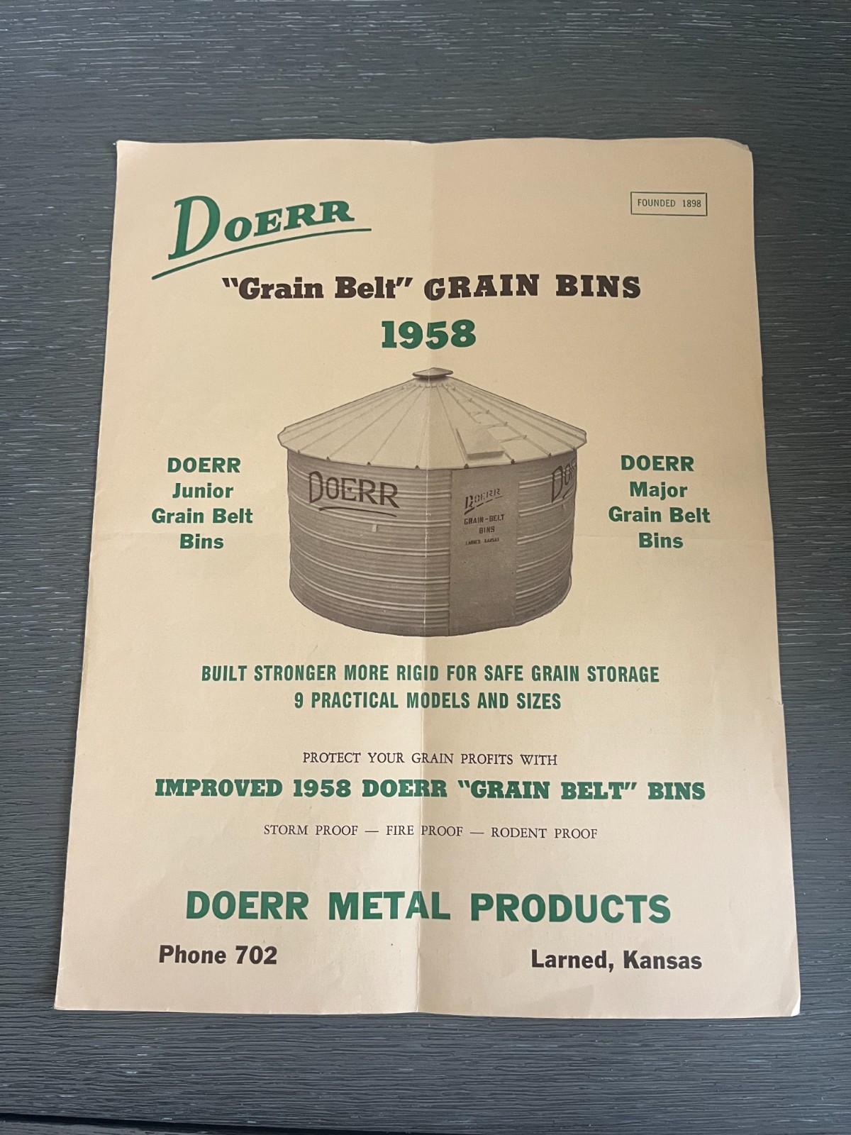 1958 Doerr Grain Belt Grain Bins Brochure w/ Price Sheet – Larned, Kansas