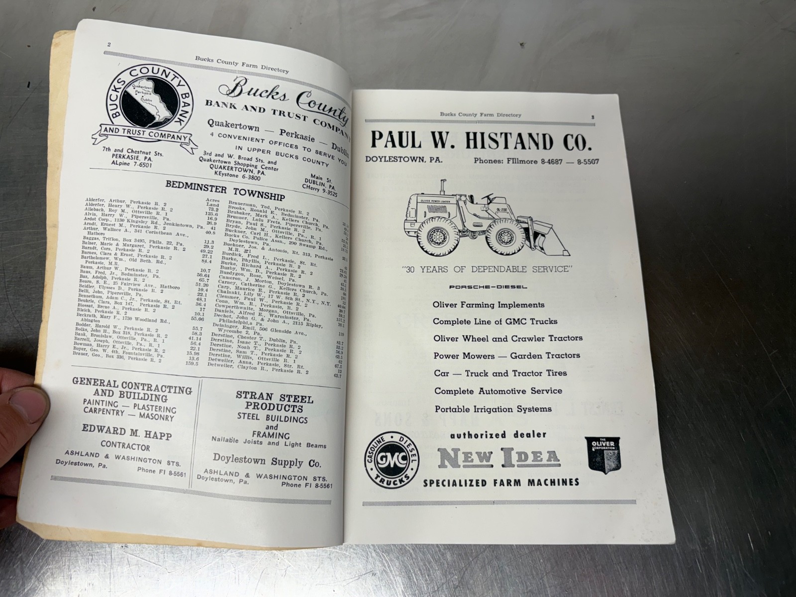 1960 Bitlers Bucks County Pennsylvania Farm Directory
