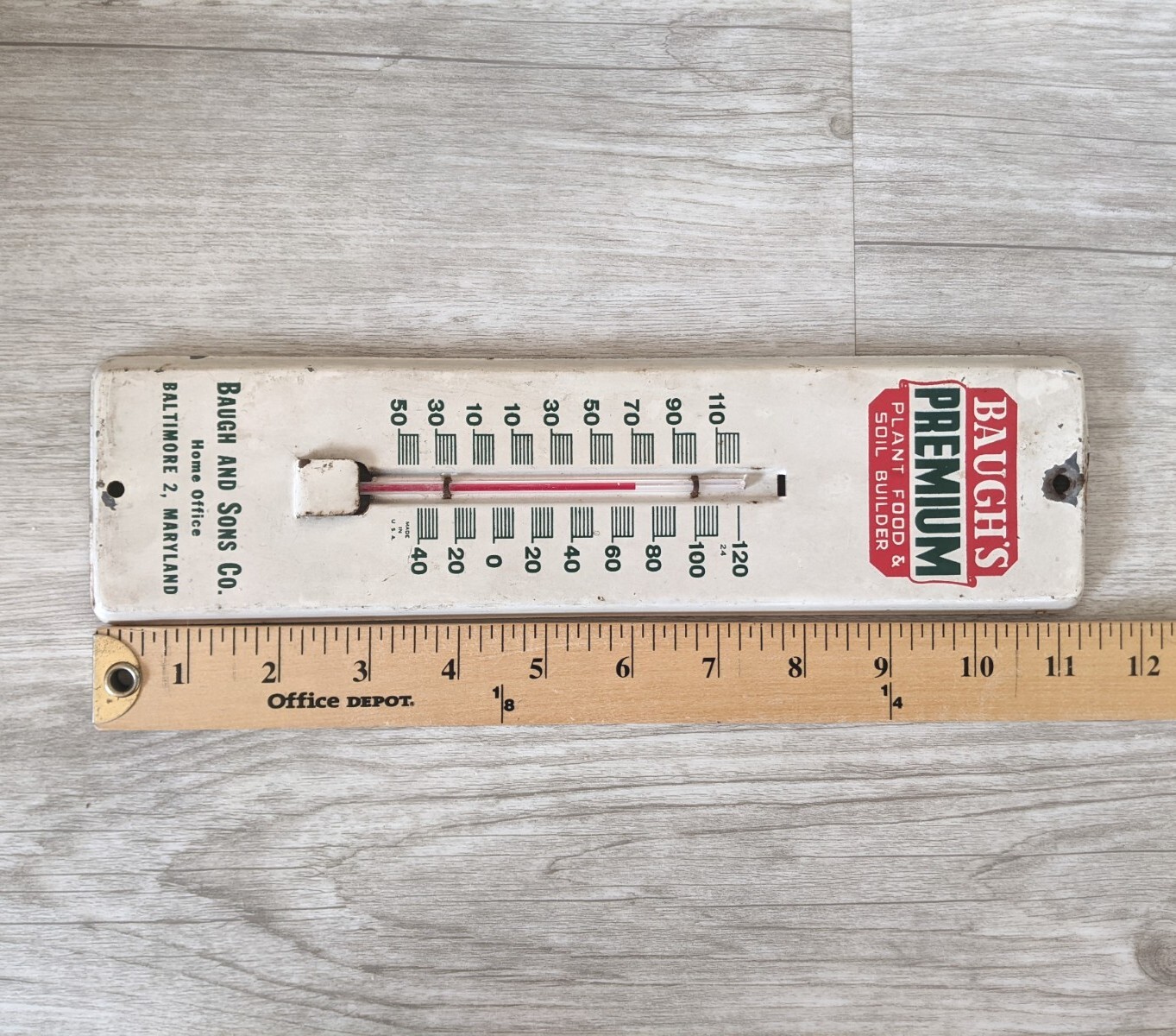 Vintage Baugh’s Premium Plant & Food Soil Builder Wall Thermometer Advertising
