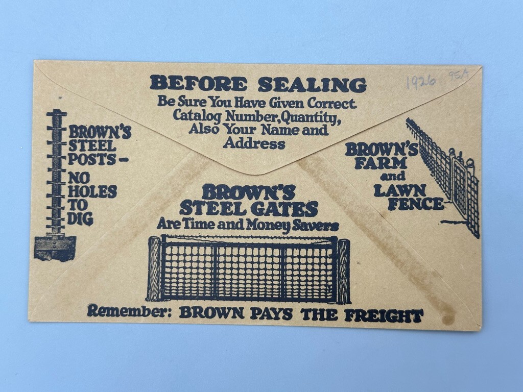 Antique BROWN FENCE & WIRE Cleveland Ohio Advertising Illustrated Envelope