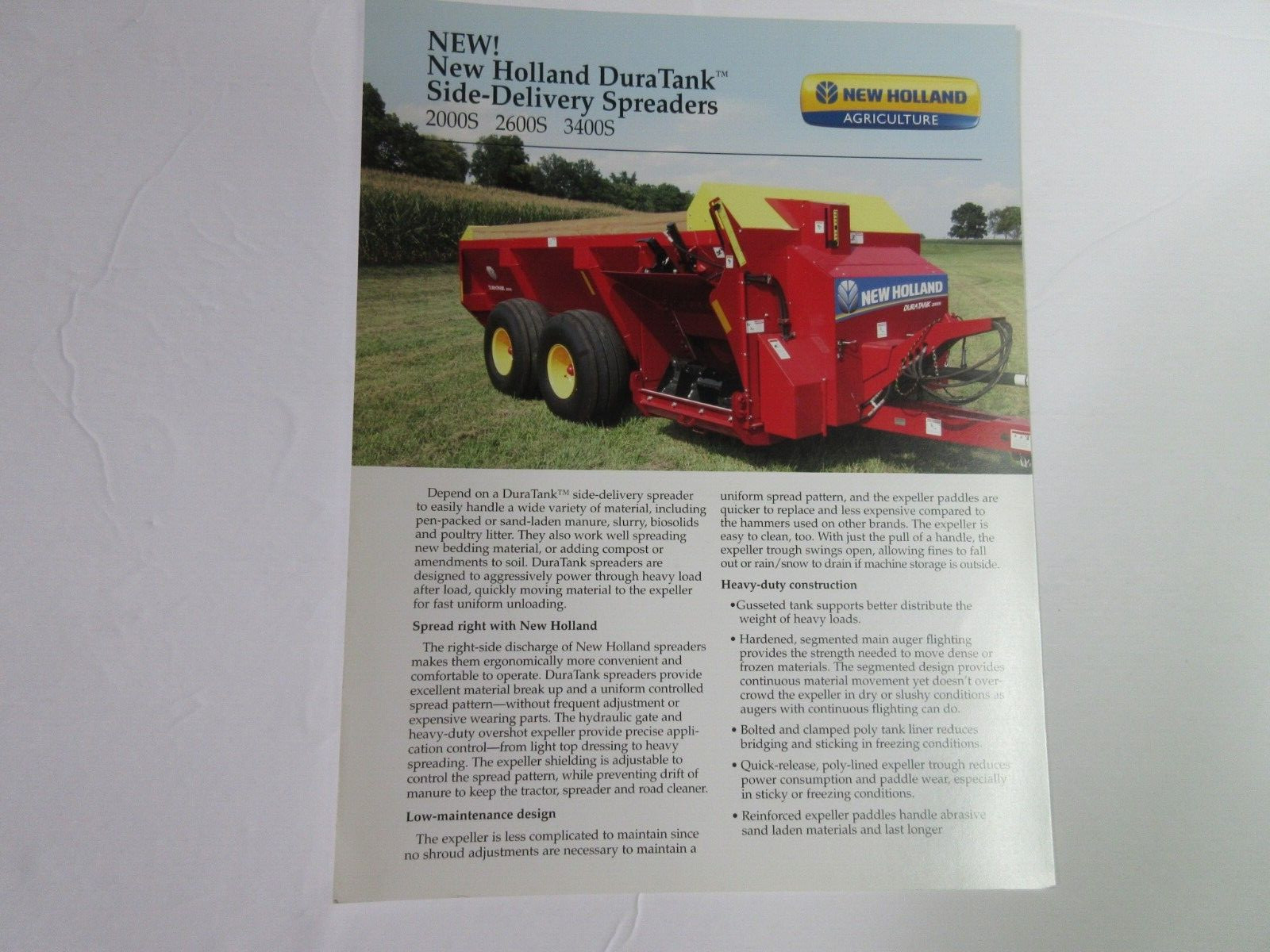New Holland 2000S 2600S 3400S Side-Delivery Spreaders Brochure 2 Page