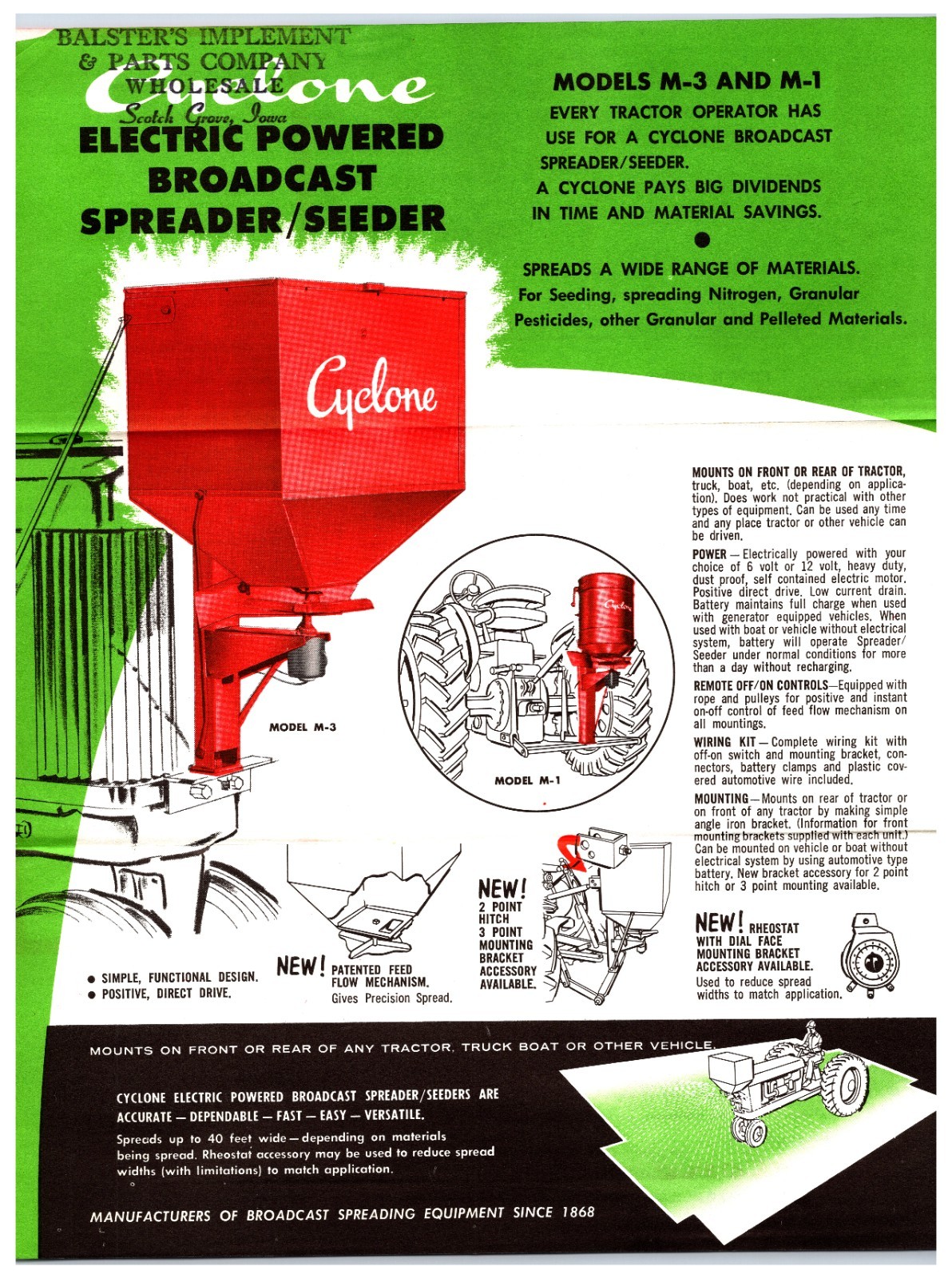 Cyclone Electric Powered Broadcast Spreader – Original Print Ad Brochure *1960s*
