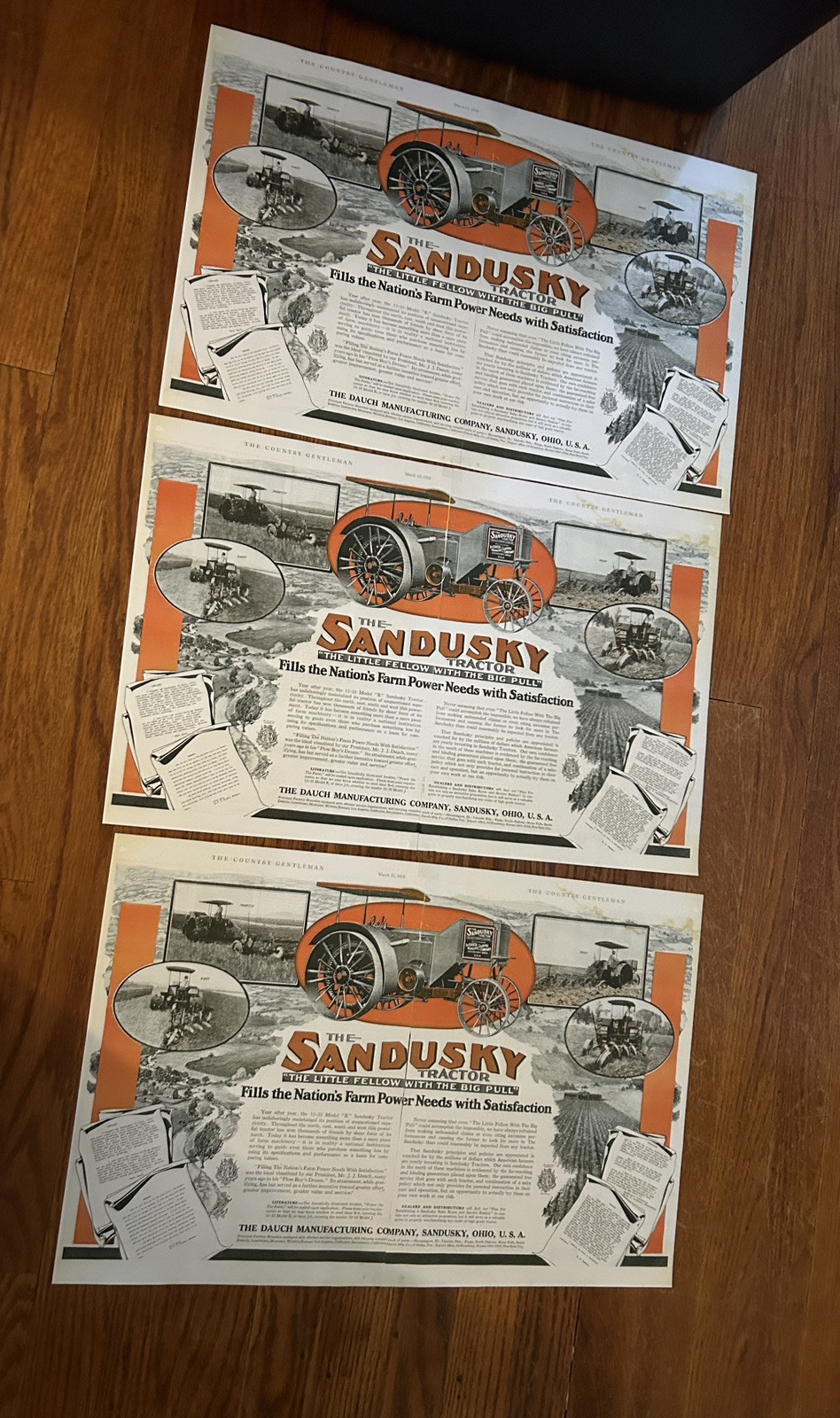 Vintage Advertisement 3x Sandusky Tractor “the Little Fellow With The Big Pull”